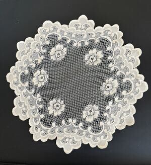 Vintage Floral Lace Doily Ivory White Scalloped Cottage French Country Tea Party